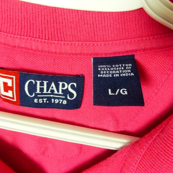 CHAPS PINK MEN'S SHORT SLEEVE POLO GOLF SHIRT - LG - Picture 8 of 14